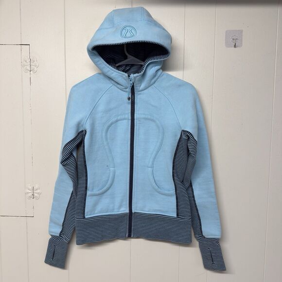 Lululemon Scuba Hoodie Striped Trim Shhh I’m Meditating Full Zip Up Women 6 GUC - Picture 1 of 12